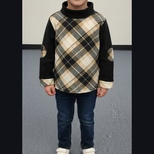 Kids Plaid Turtleneck Sweater - Black and Tan Handmade Boy Shirt